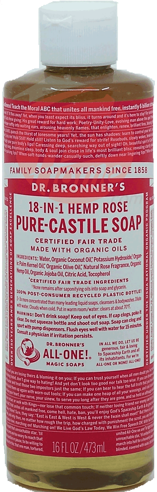 Dr. Bronner's Magic Family Soapmakers 18-in-1 hemp rose pure-castile soap Full-Size Picture